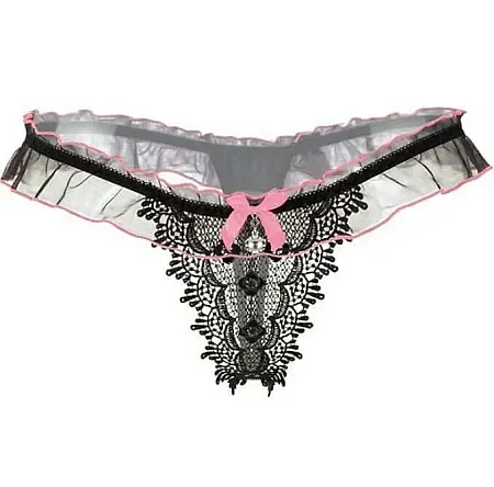 sexy string εσώρουχο  με δαντέλα και φιογκάκι χρώματος ροζ,one size,από spandex  και naylon