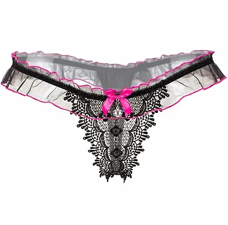 sexy string εσώρουχο με δαντέλα και φιογκάκι χρώματος hot pink,one size,από spandex  και naylon