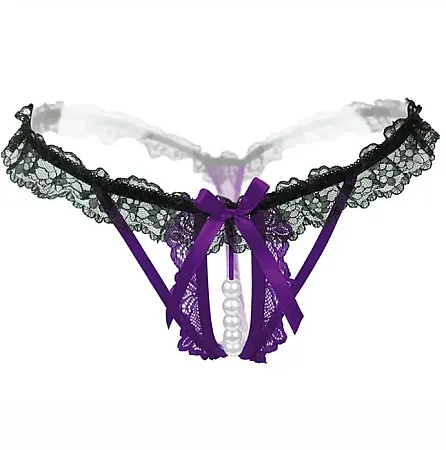 Sexy String με σειρά από πέρλες μωβ.
