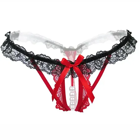 Sexy String  εσώρουχο  με σειρά από πέρλες κόκκινο.