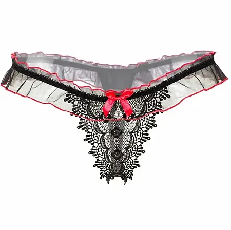sexy string εσώρουχο με δαντέλα και φιογκάκι χρώματος κόκκινο one size,από spandex  και naylon