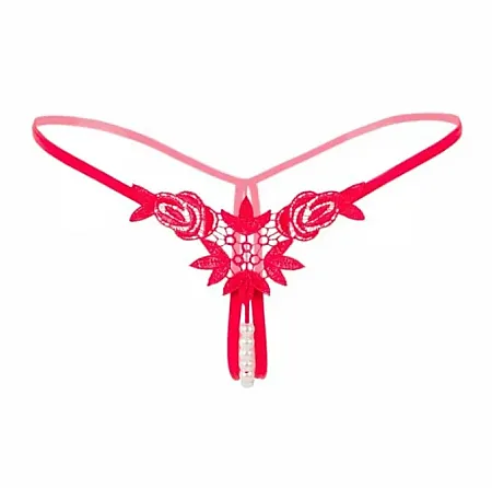 sexy string  με σειρά από πέρλες σε κόκκινο χρώμα.