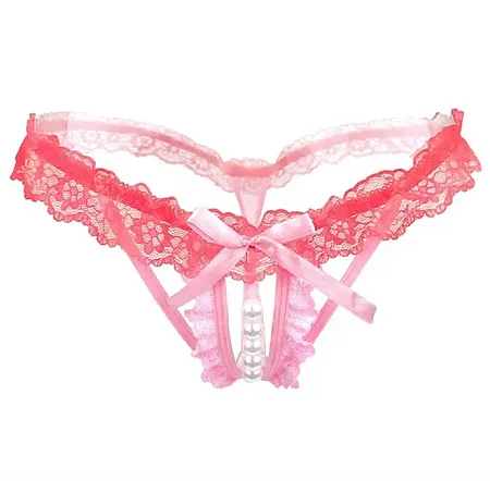 Sexy string  εσώρουχο  με σειρά από πέρλες ροζ.