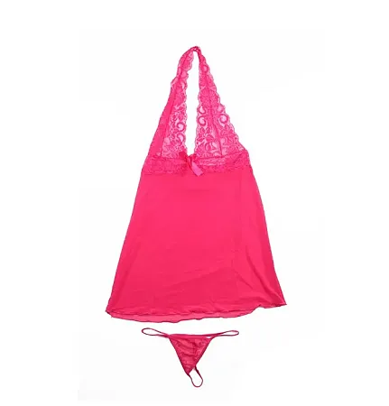 Set babydoll με string σε ροζ χρώμα.