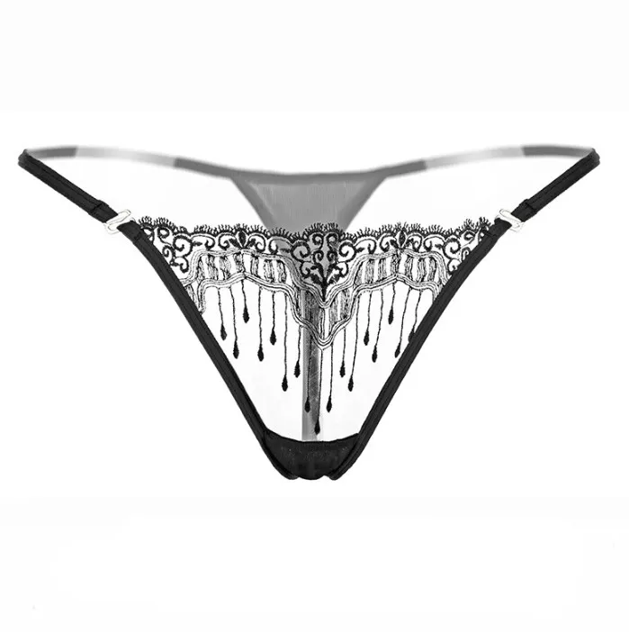 Sexy string από Spandex,Nylon one size με κρόσια σε μαύρο χρώμα.