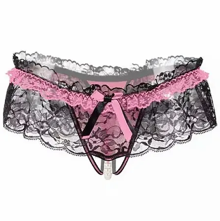 Sexy εσώρουχο με πέρλες one size σε χρώμα μαύρο ροζ από cotton polyester.