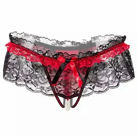 Sexy εσώρουχο με πέρλες one size σε χρώμα μαύρο κόκκινο από cotton polyester.