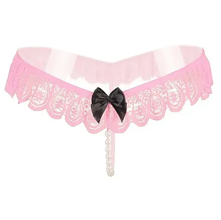 Sexy εσώρουχο με σειρά από πέρλες και φιόγκο one size από spandex σε ροζ χρώμα.