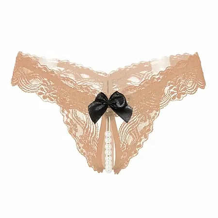 String με σειρά από πέρλες και φιόγκο από Spandex,Nylon one size σε μπεζ χρώμα.