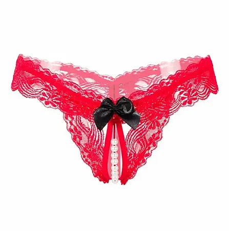 String με σειρά από πέρλες και φιόγκο από Spandex,Nylon one size σε κόκκινο χρώμα..