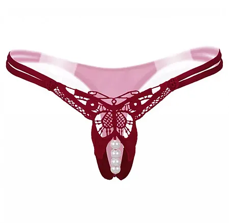 Sexy string one size σε μπορντό χρώμα με σειρά από πέρλες.