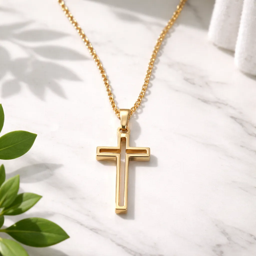 Κολιέ Geometric Faith Gold Cross – Ανοξείδωτο Ατσάλι