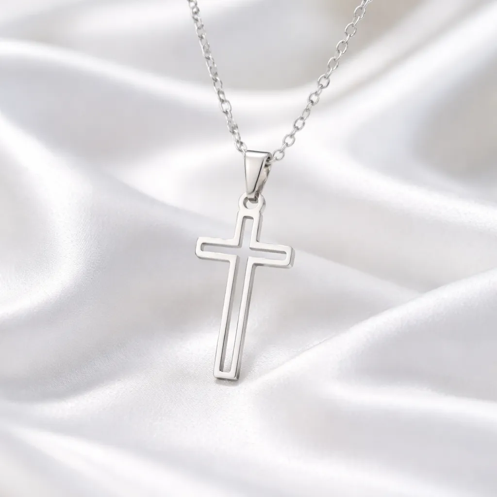 Κολιέ Geometric Faith Cross – Ανοξείδωτο Ατσάλι