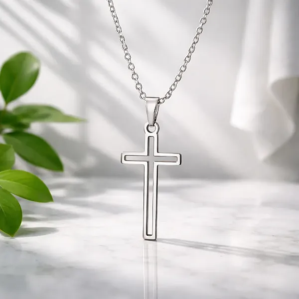 Κολιέ Geometric Faith Cross – Ανοξείδωτο Ατσάλι