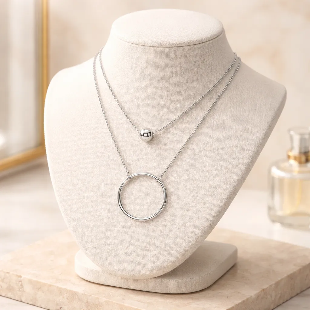 Κολιέ Layered Silver Orbit – Ανοξείδωτο Ατσάλι