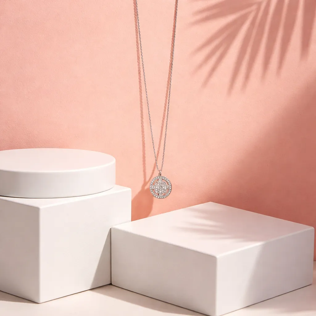 Κολιέ Floral Diamond Medallion – Ανοξείδωτο Ατσάλι