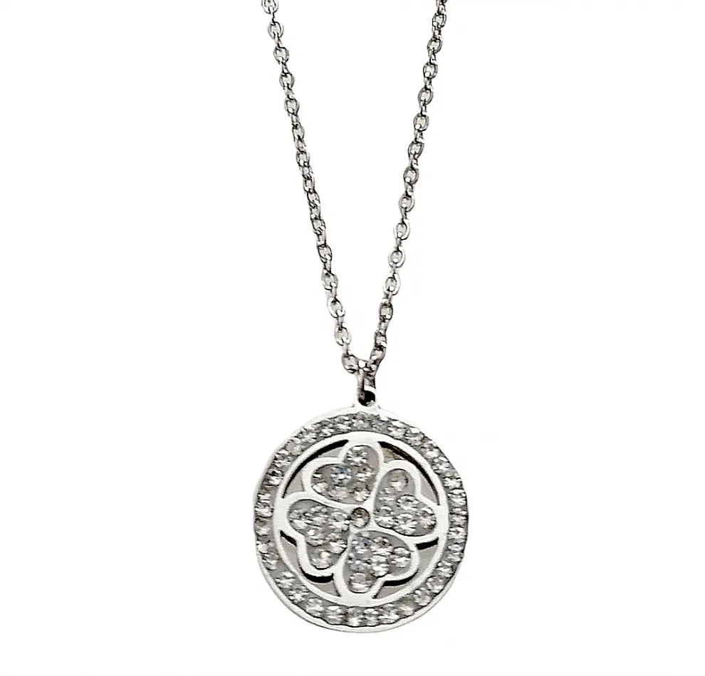 Κολιέ Floral Diamond Medallion – Ανοξείδωτο Ατσάλι