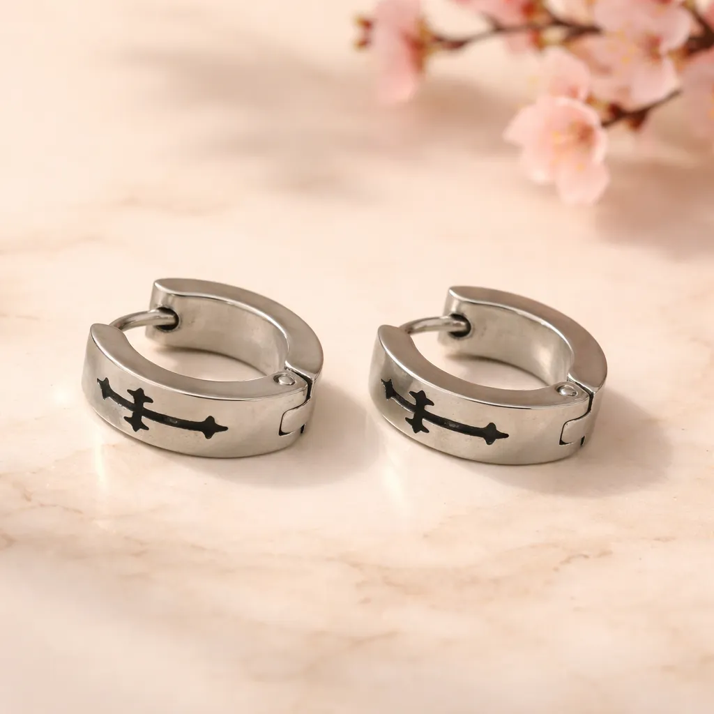 Σκουλαρίκια Steel Cross Huggies – Ανοξείδωτο Ατσάλ