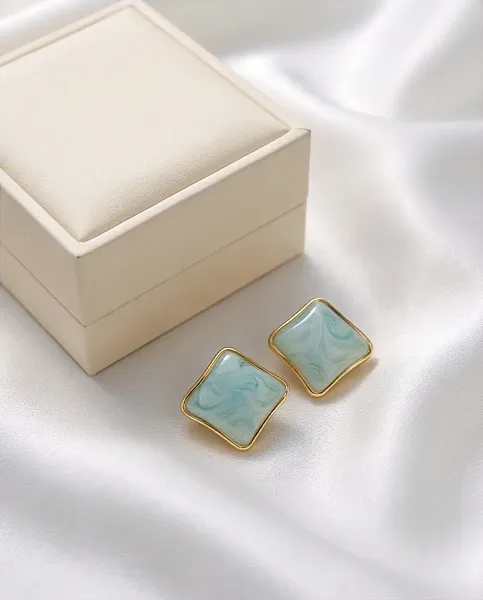 Σκουλαρίκια Mint Rhombus – Ατσάλι & Μιντ Σμάλτο