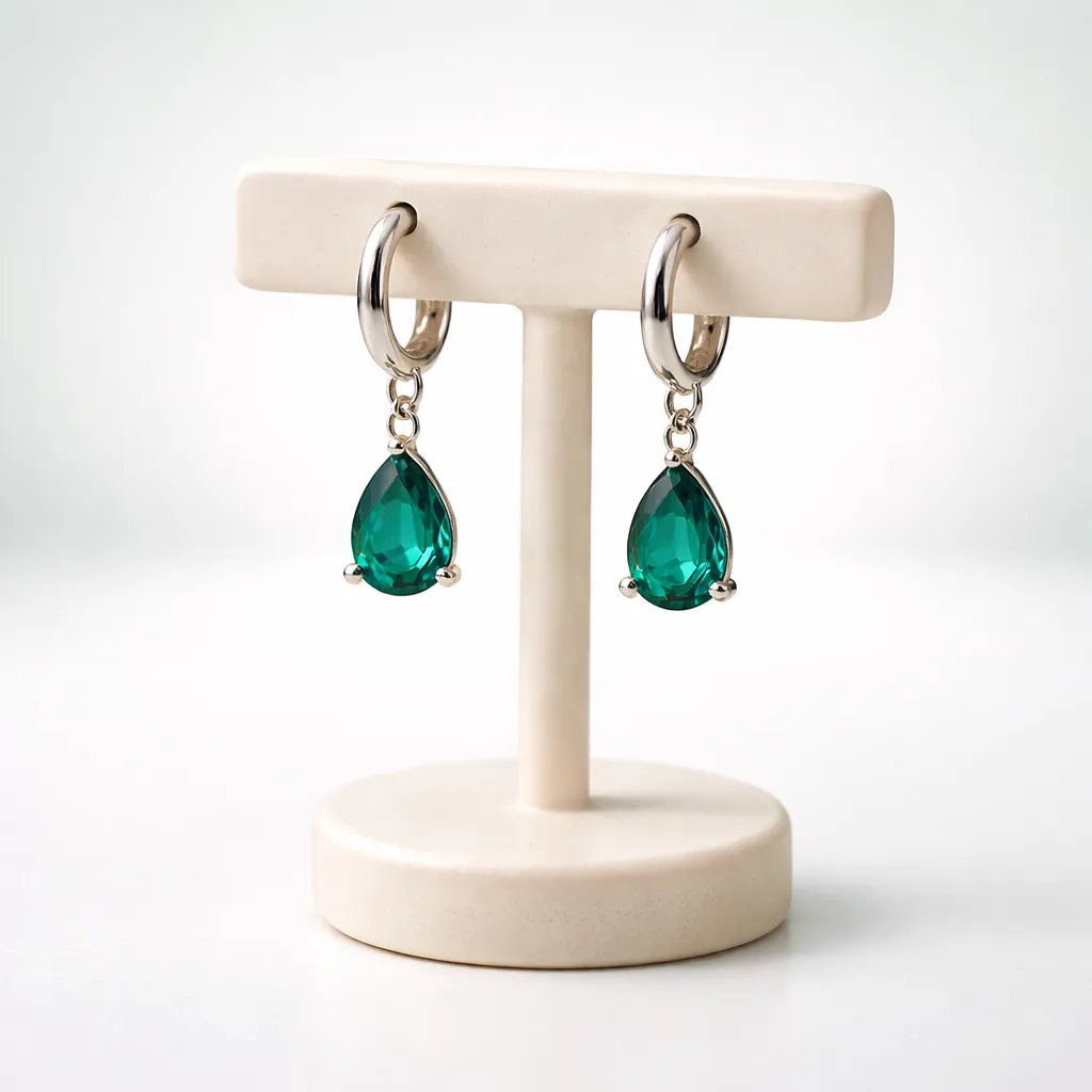 Σκουλαρίκια Green Crystal Drop – Ατσάλι