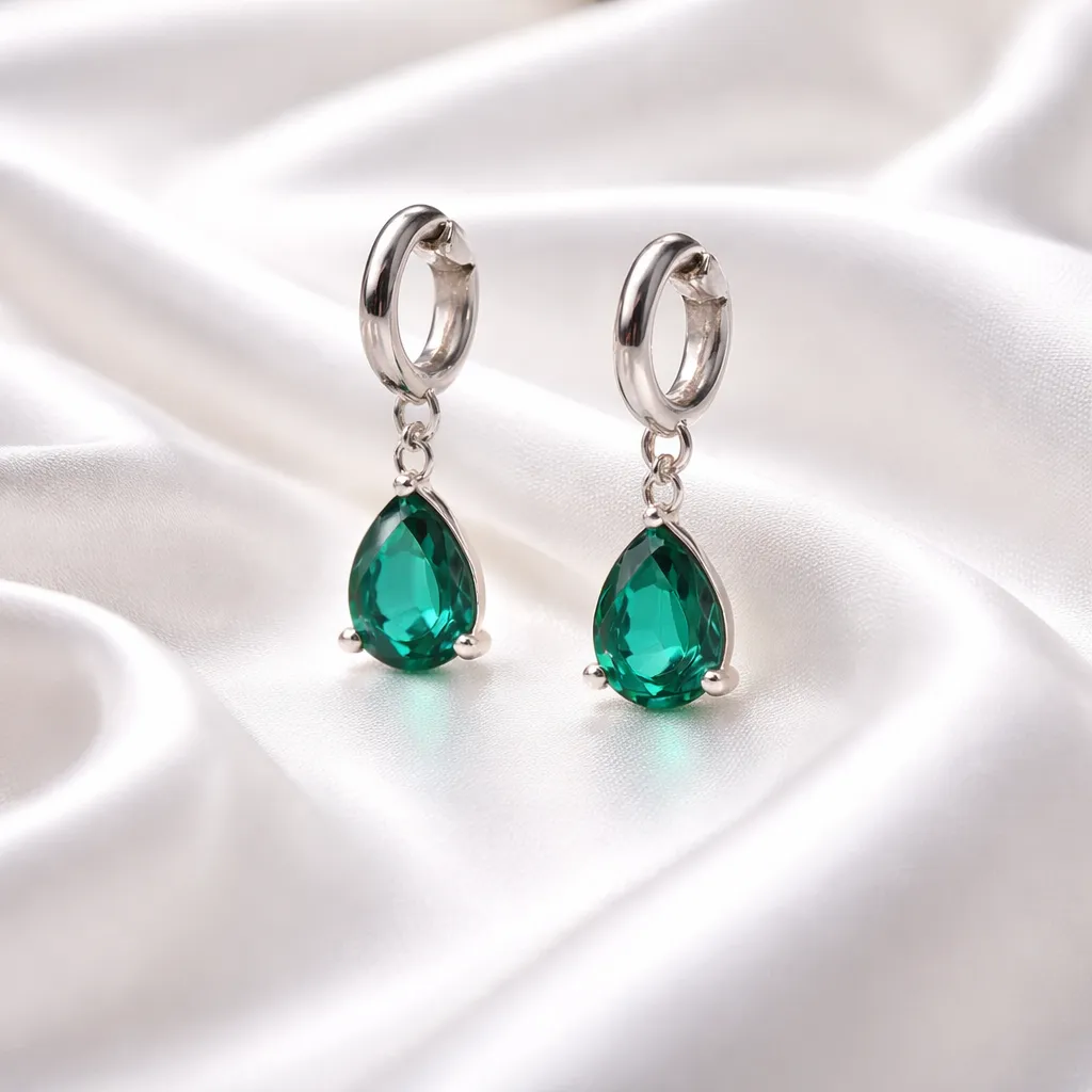 Σκουλαρίκια Green Crystal Drop – Ατσάλι