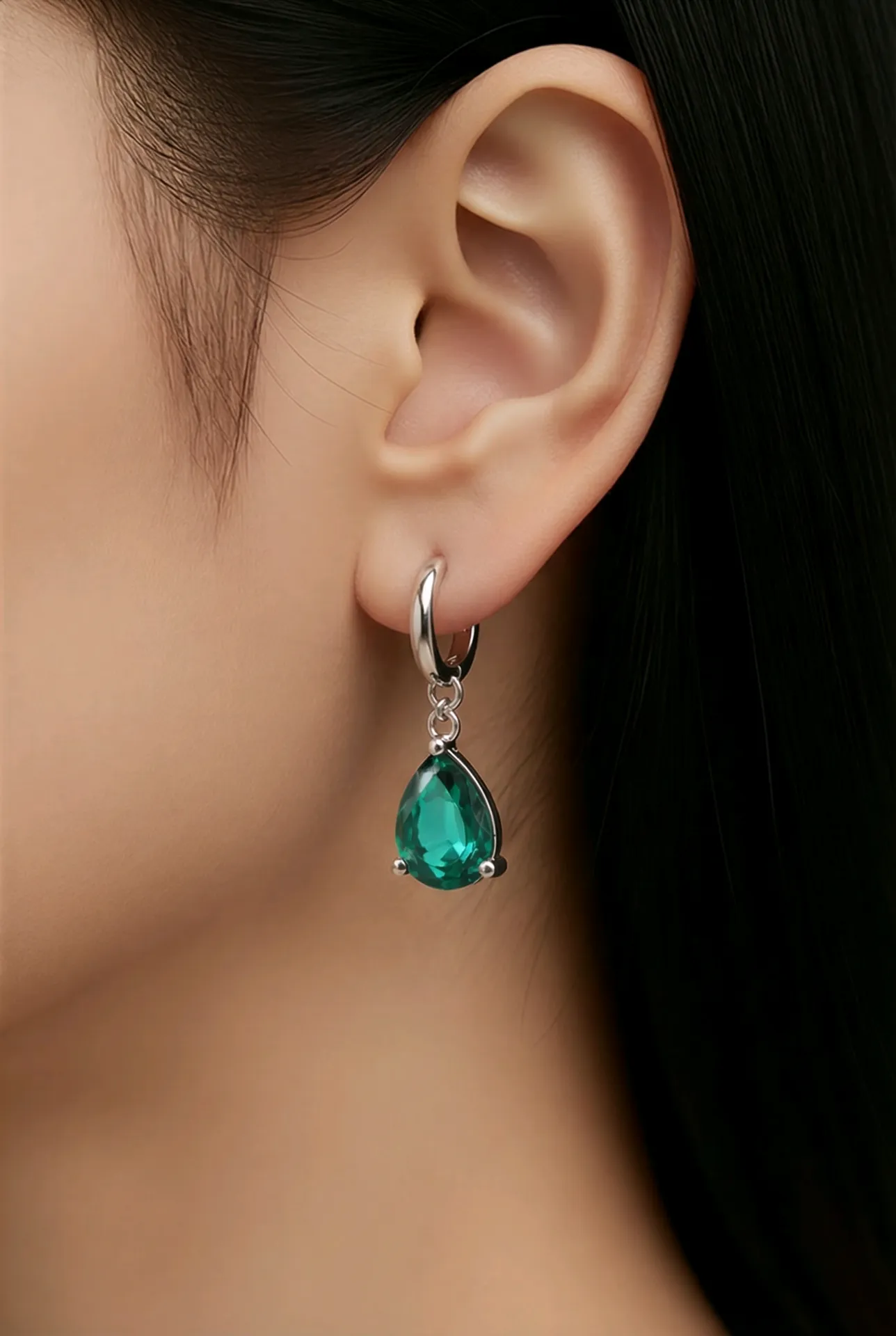 Σκουλαρίκια Green Crystal Drop – Ατσάλι