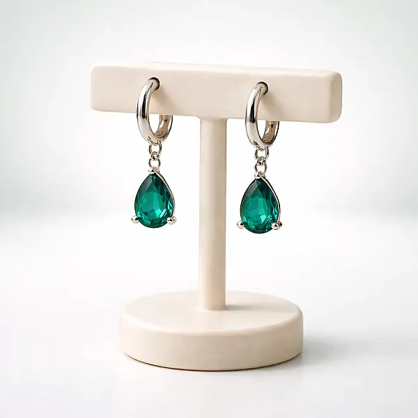 Σκουλαρίκια Green Crystal Drop – Ατσάλι