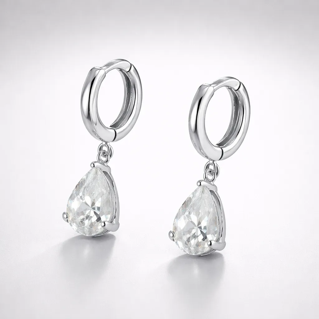 Σκουλαρίκια "Clear Crystal Drop" – Ασημί Ατσάλι