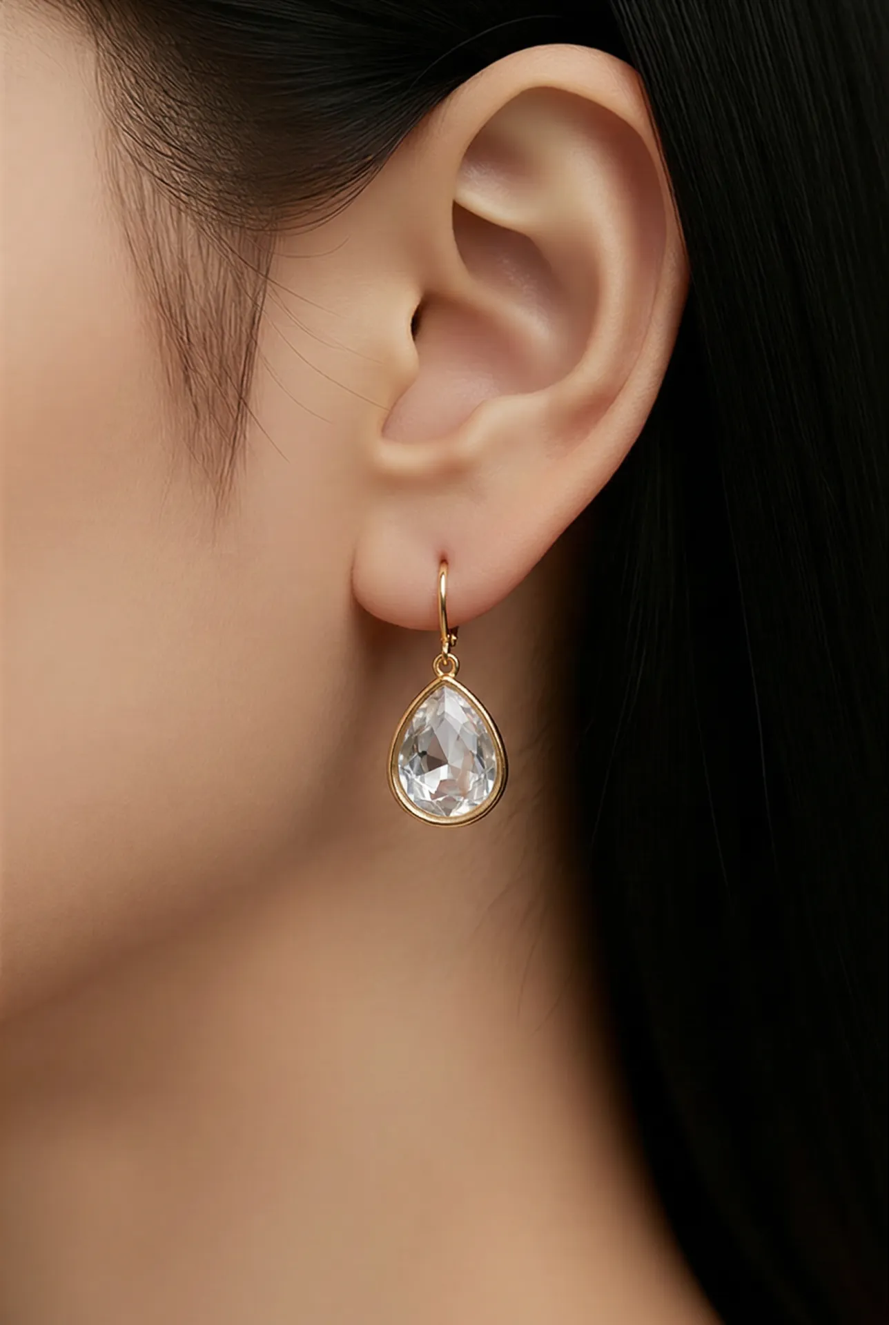 Σκουλαρίκια Clear Teardrop – Χρυσό Ανοξείδωτο Ατσάλι