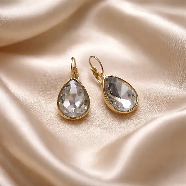 Σκουλαρίκια Clear Teardrop – Χρυσό Ανοξείδωτο Ατσάλι