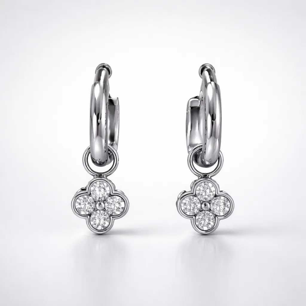 Σκουλαρίκια Crystal Clover – Ασημί Ανοξείδωτο Ατσάλι