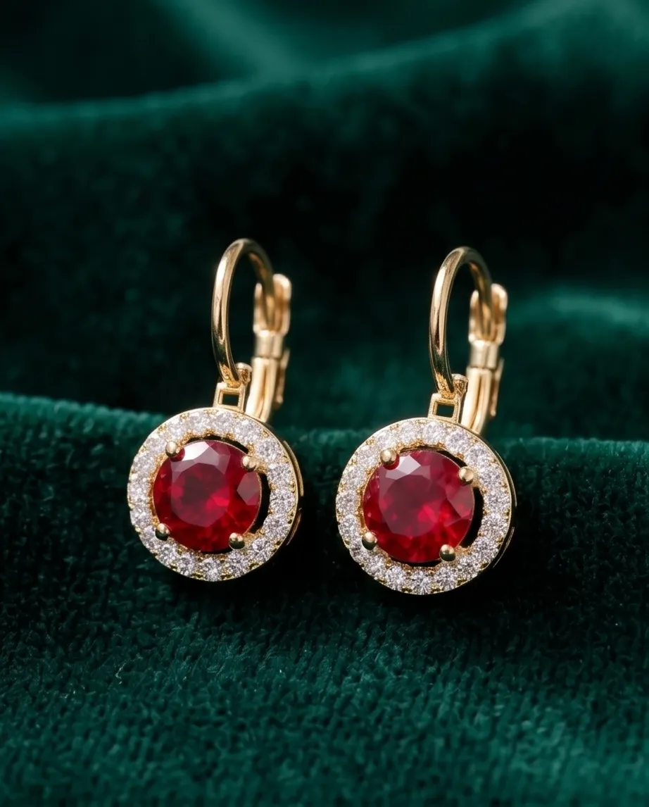 Σκουλαρίκια "Ruby Halo Royale" – Gold Ανοξείδωτο Ατσάλι
