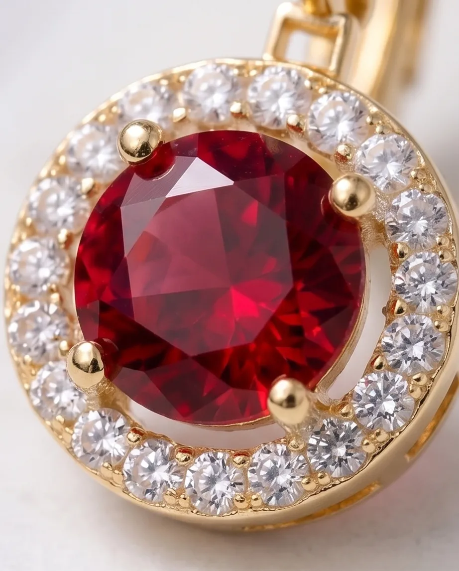 Σκουλαρίκια "Ruby Halo Royale" – Gold Ανοξείδωτο Ατσάλι