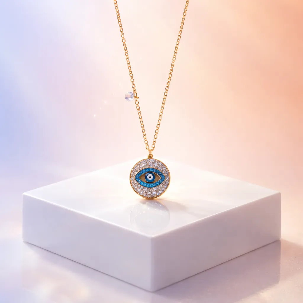 Κολιέ Cyan Diamond Eye – Ανοξείδωτο Ατσάλι