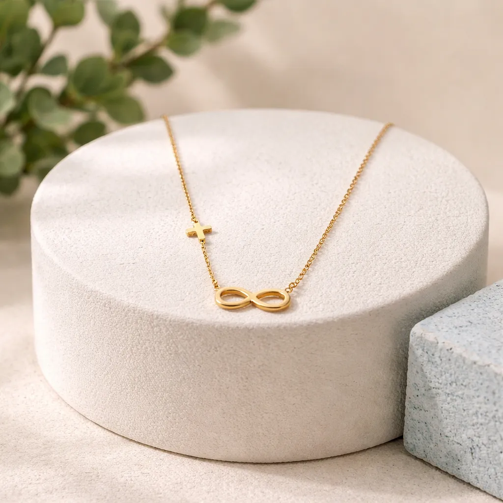 Κολιέ Golden Infinity Cross – Ανοξείδωτο Ατσάλι
