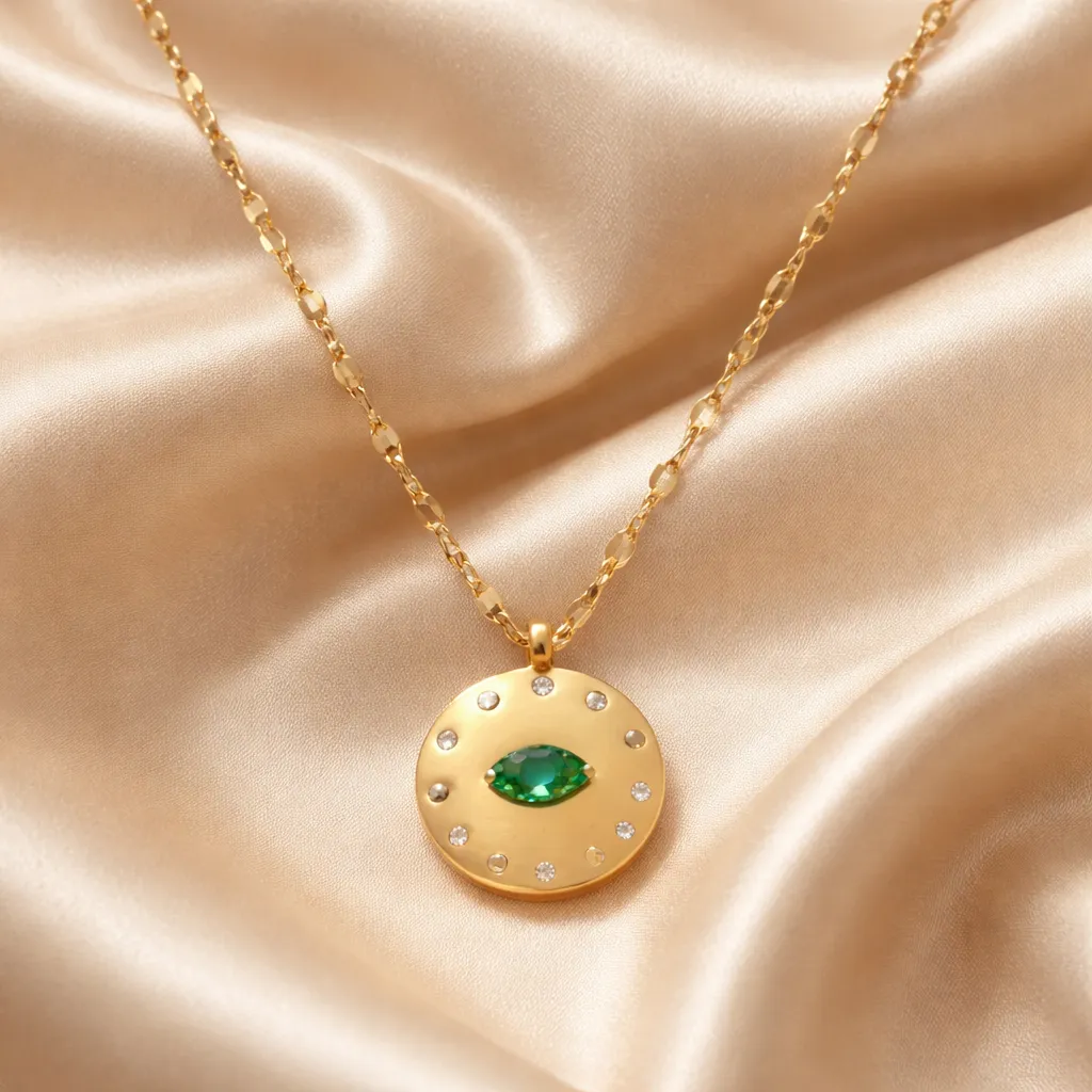 Κολιέ Mystic Emerald Eye Disc – Ανοξείδωτο Ατσάλι
