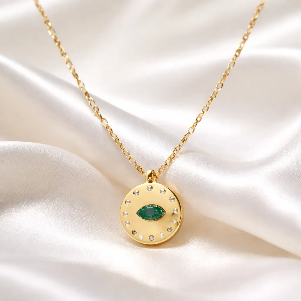 Κολιέ Mystic Emerald Eye Disc – Ανοξείδωτο Ατσάλι
