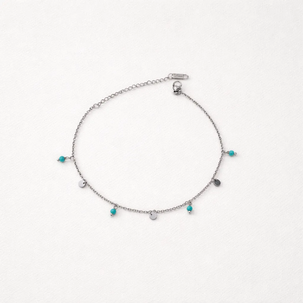 Azure -Turquoise & Discs Αλυσίδα Ποδιού Ανοξείδωτο Ατσάλι