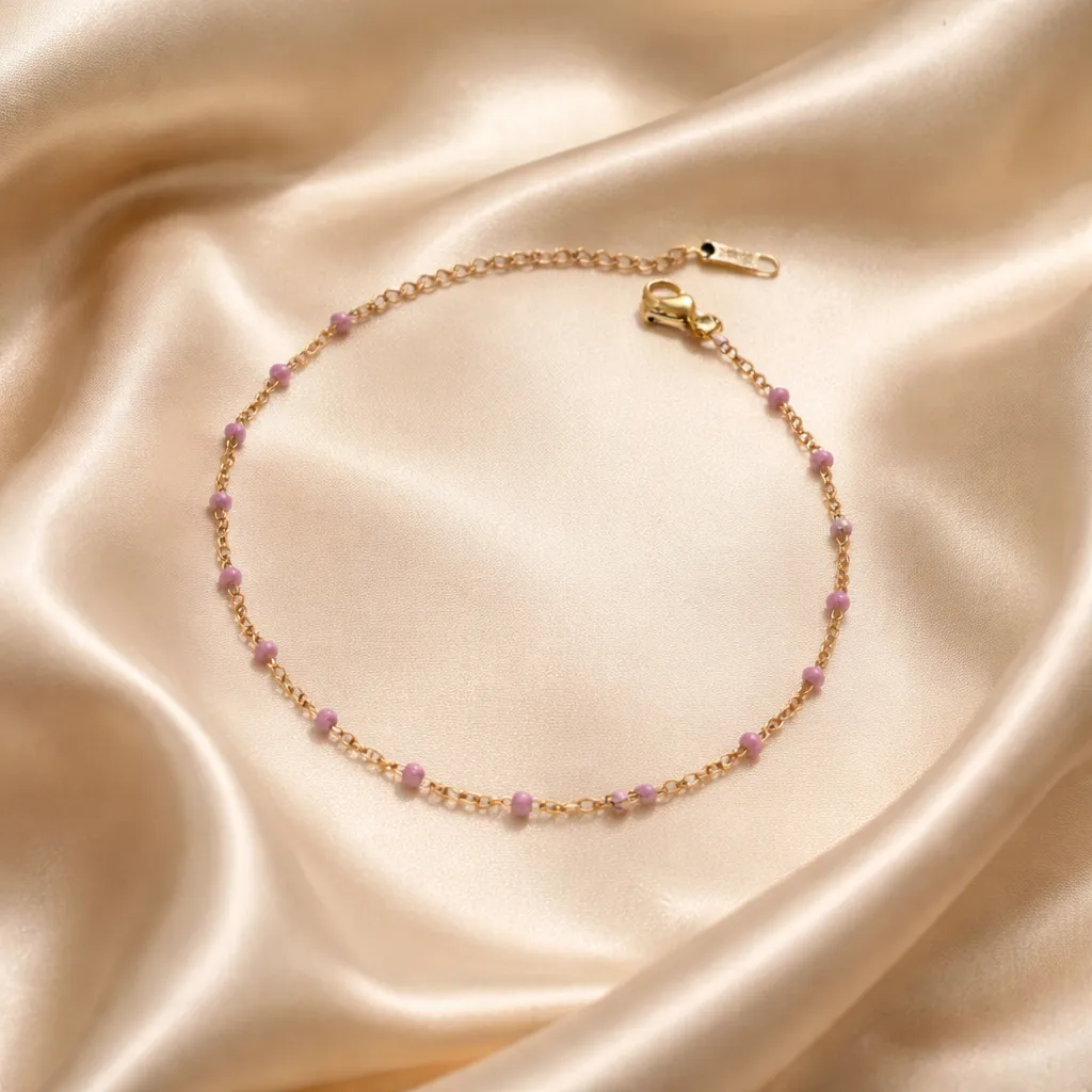 Mauve - Gold & Lavender Enamel Αλυσίδα Ποδιού Ανοξείδωτο Ατσάλι