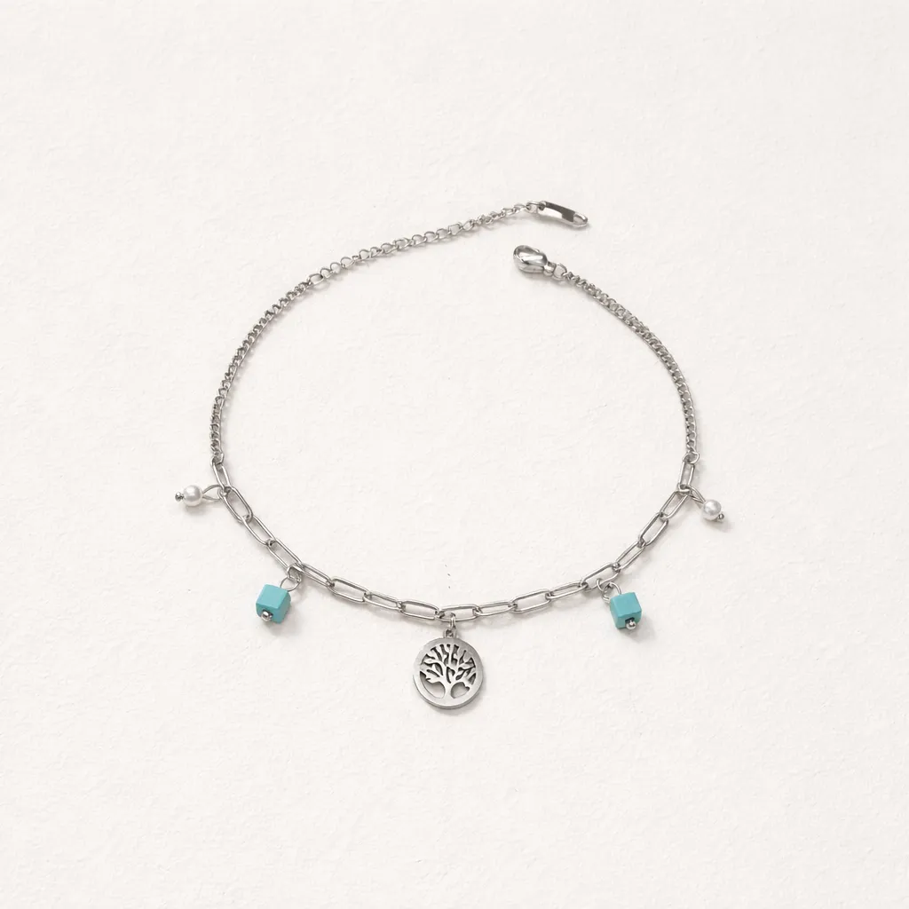 Tree of Life Turquoise-Αλυσίδα Ποδιού Ανοξείδωτο Ατσάλι