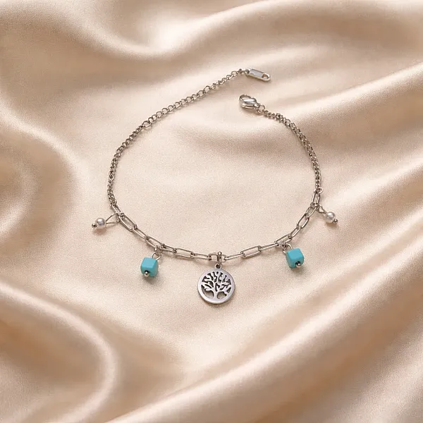 Tree of Life Turquoise-Αλυσίδα Ποδιού Ανοξείδωτο Ατσάλι