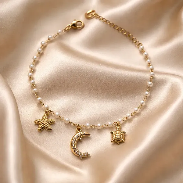 Gold Pearl Marine-Αλυσίδα Ποδιού Ανοξείδωτο Ατσά