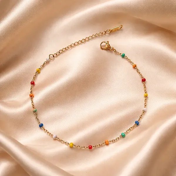 Rainbow Bead Minimal-Αλυσίδα Ποδιού Ανοξείδωτο Ατσά