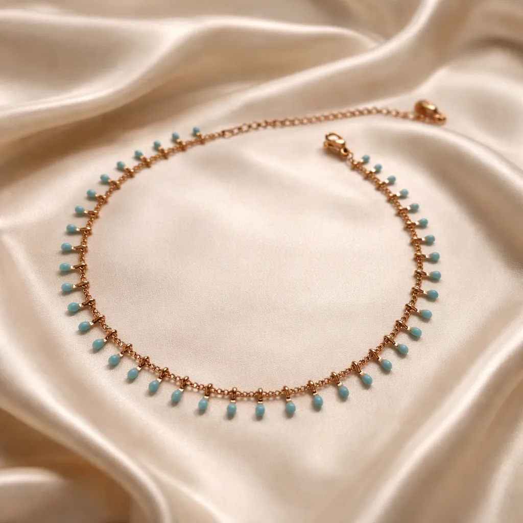 Turquoise Summer Rose Gold-Αλυσίδα Ποδιού Ανοξείδωτο Ατσάλι