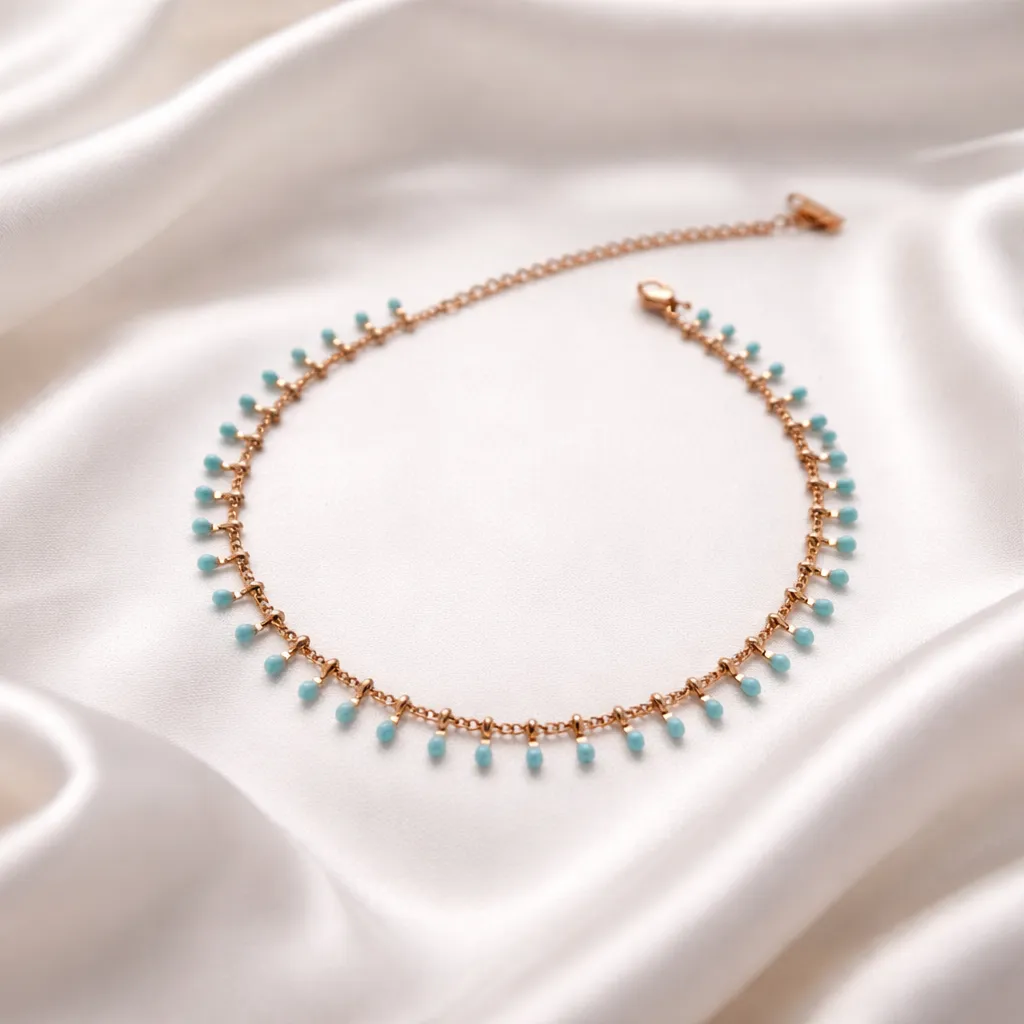 Turquoise Summer Rose Gold-Αλυσίδα Ποδιού Ανοξείδωτο Ατσάλι