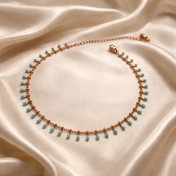 Turquoise Summer Rose Gold-Αλυσίδα Ποδιού Ανοξείδωτο Ατσάλι