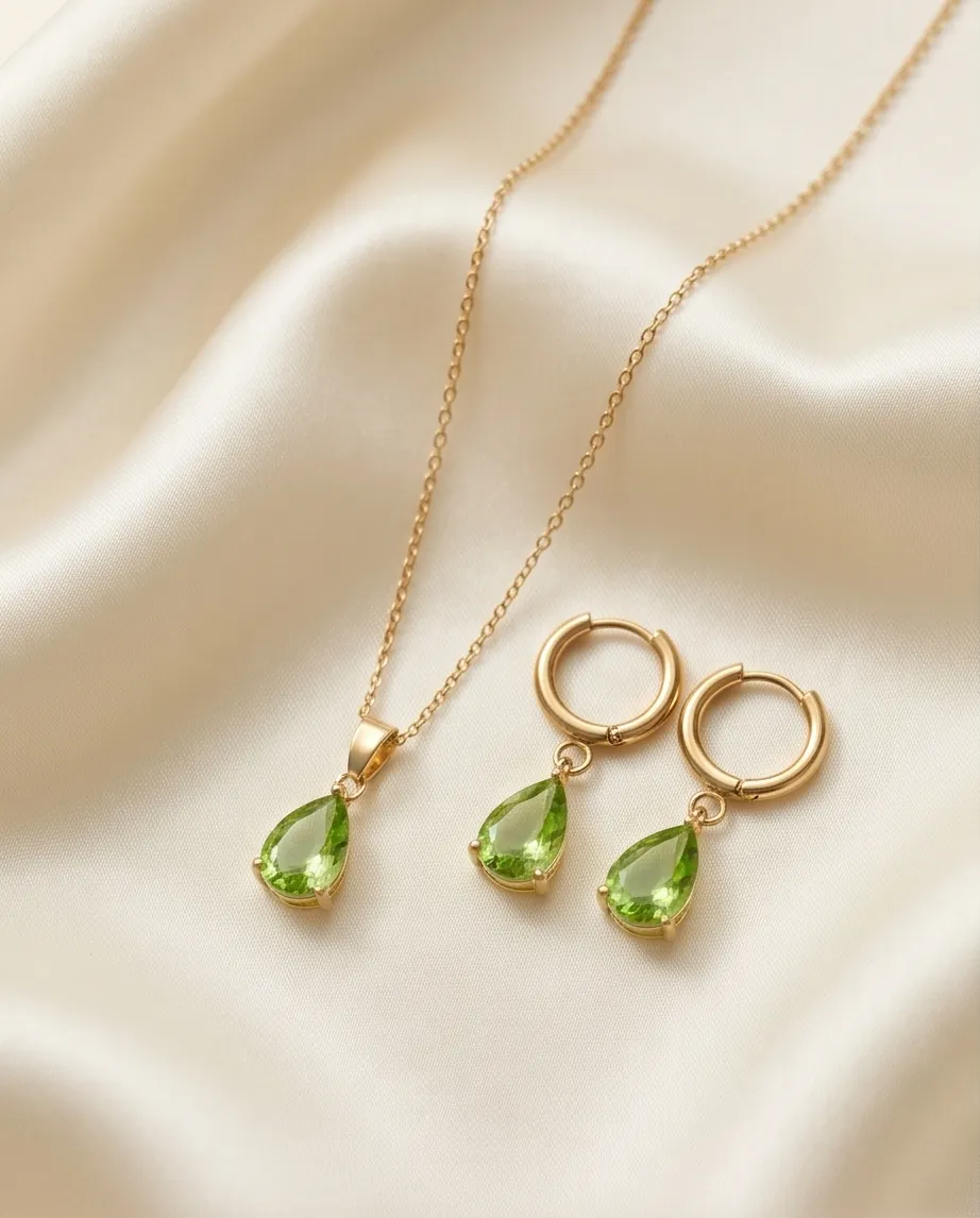 Σετ Κολιέ & Σκουλαρίκια Lime Crystal Drop από Ανοξείδωτο Ατσάλι