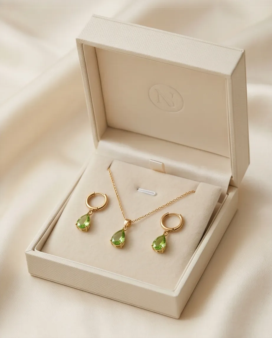Σετ Κολιέ & Σκουλαρίκια Lime Crystal Drop από Ανοξείδωτο Ατσάλι