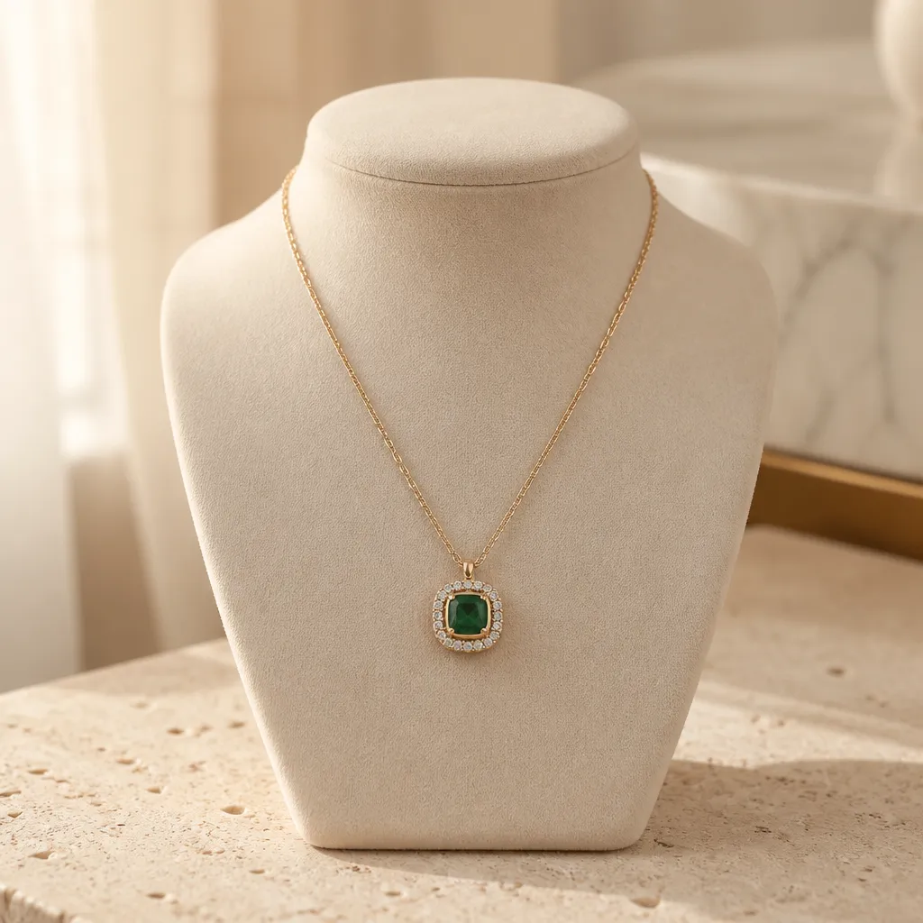 Κολιέ Emerald Cushion – Ανοξείδωτο Ατσάλι