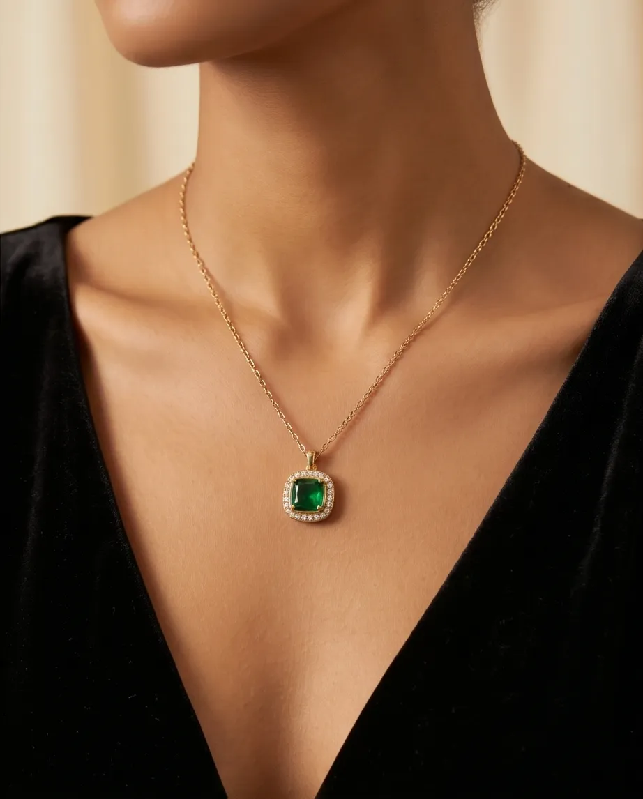 Κολιέ Emerald Cushion – Ανοξείδωτο Ατσάλι